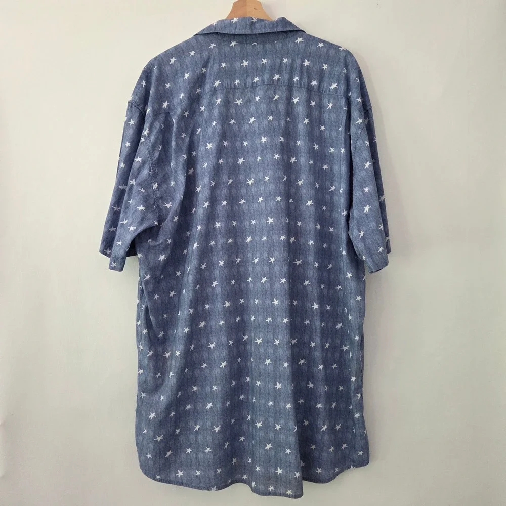 Tipsy Elves Button Up Shirt Blue Patriotic Star Print Americana Mens‎ 3XL